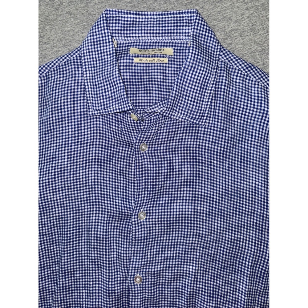 Scotch Soda Mens Blue XL Gingham Amsterdam Couture Lightweight Breathable Preppy